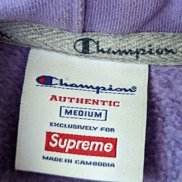 Supreme x Champion Hoodie FW18 Box Logo Rare Lavender Purple Collaboration Sz M - Picture 8 of 16
